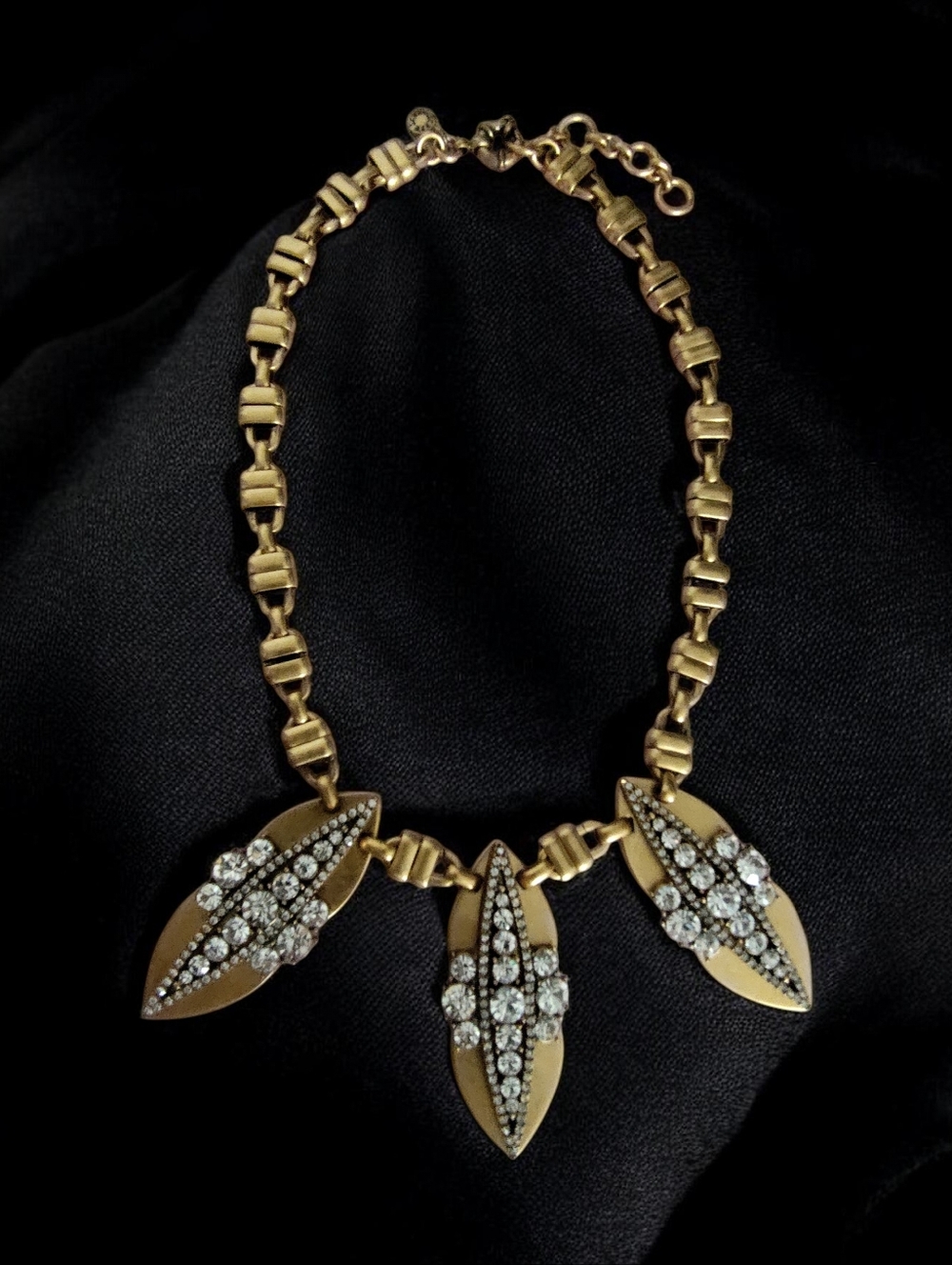 J. Crew Gold Rhinestone Statement Necklace Leaf Pendant